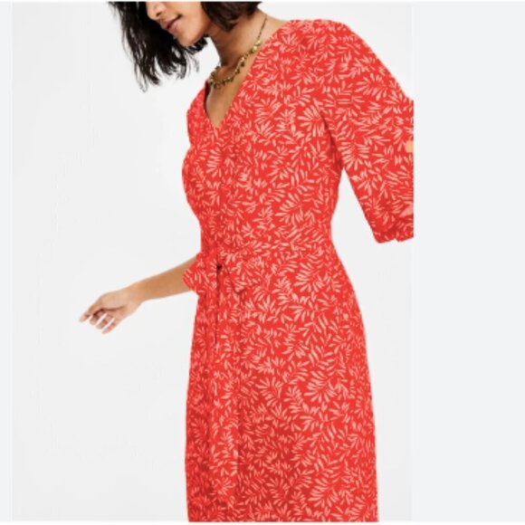 Boden Ines Dress Red Pop Olive Branch - Picture 2 of 10